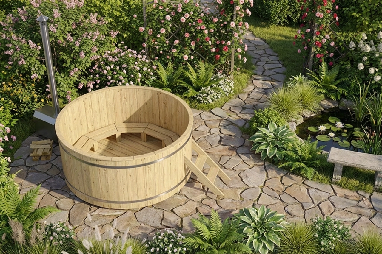 Hot Tub Ø 160 cm mit Edelstahl-Außenofen / Badebottich