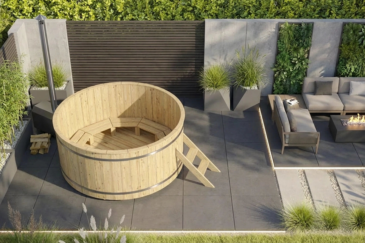 Hot Tub Ø 180 cm mit Edelstahl-Außenofen / Badebottich