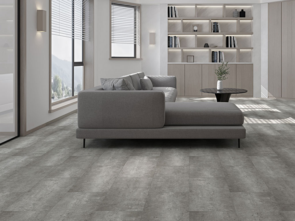 Klick-Vinylboden Beton Zweckel in Fliesenoptik