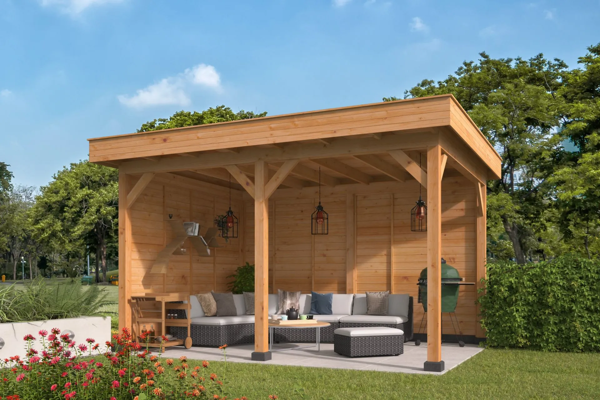 Pavillon Oslo 2 L – aus Douglasie mit Flachdach