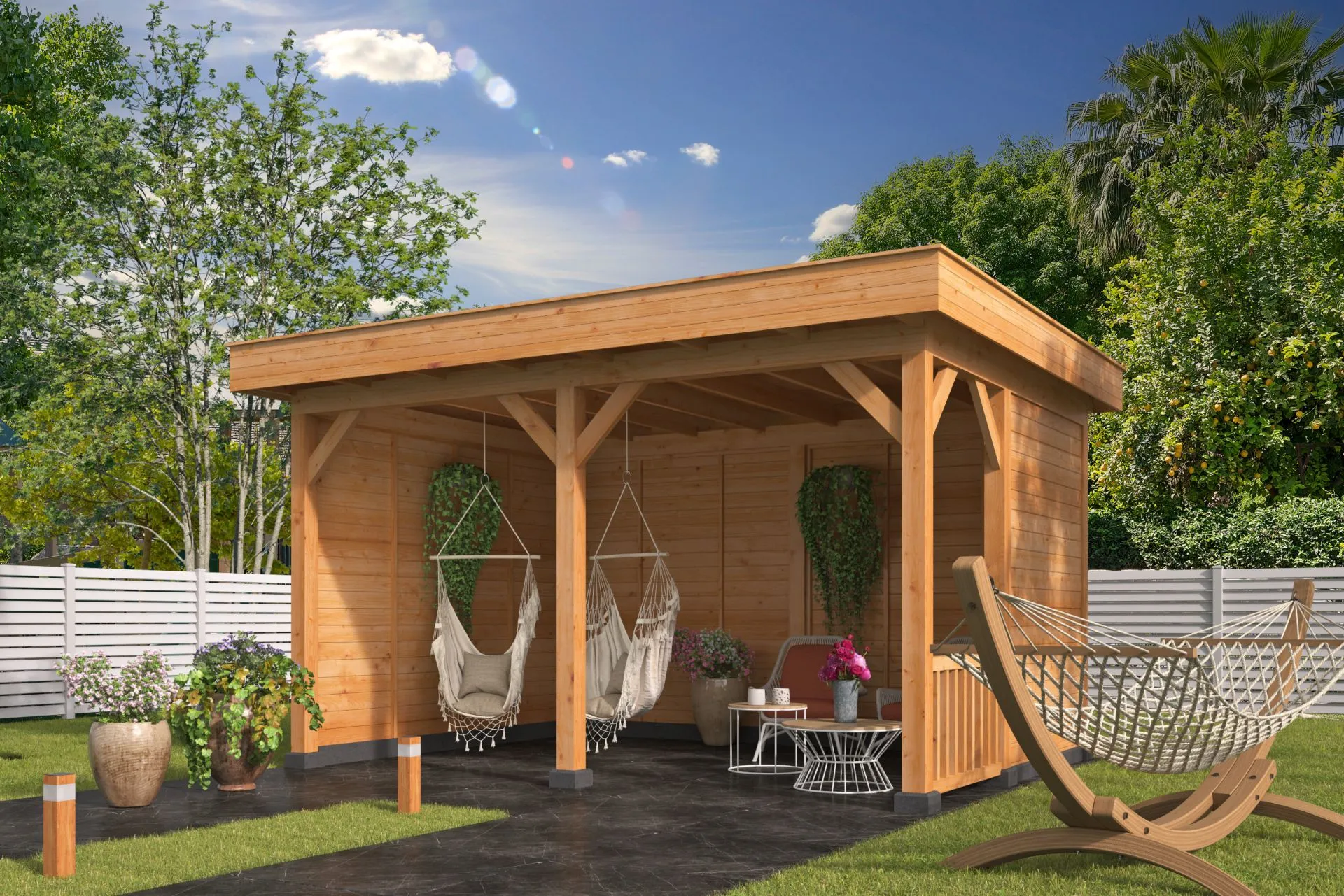 Pavillon Oslo 3 L – aus Douglasie mit Flachdach