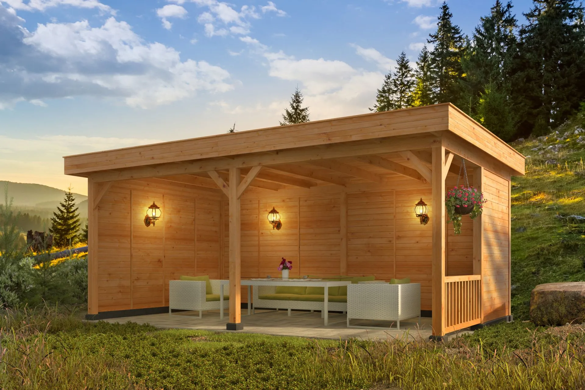 Pavillon Oslo 3 XL – aus Douglasie mit Flachdach