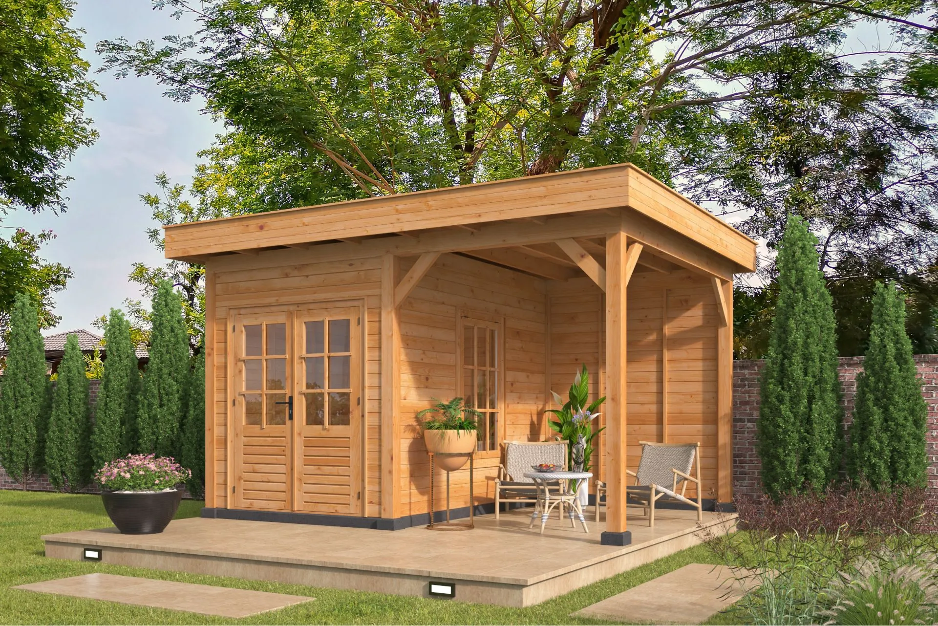 Pavillon Oslo 4 L – aus Douglasie mit Anbau
