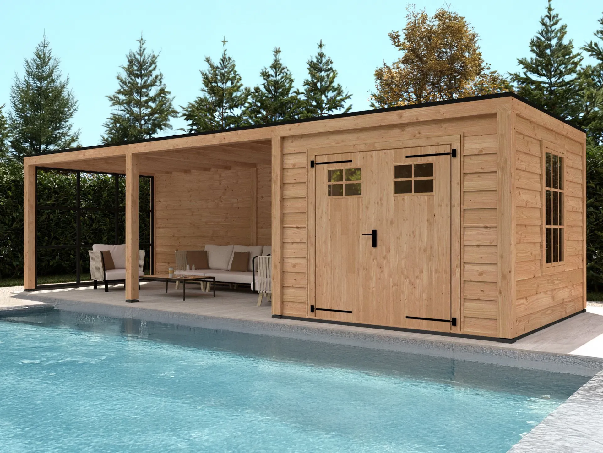 Pavillon Stavanger 4 XL – aus Douglasie mit Anbau