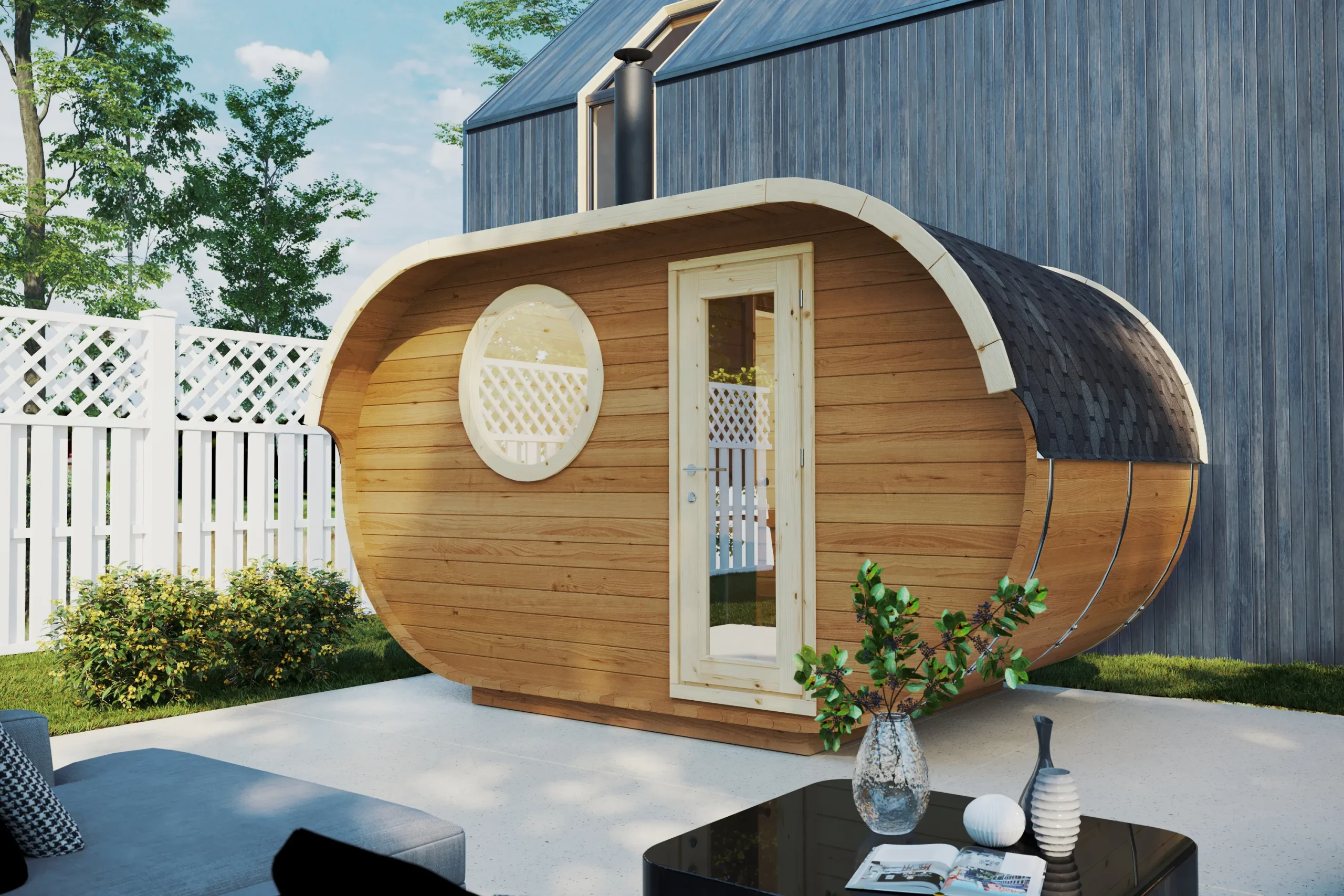 Saunafass Lumi aus Fichte oder Thermo-Holz