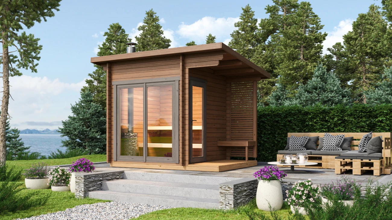Saunahaus Tampere S mit Überdachung
