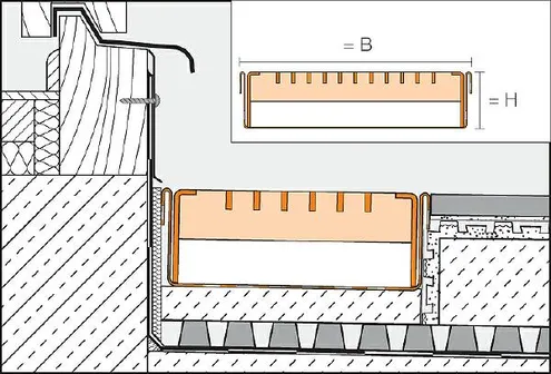 Schlüter Troba Line TLGR Drainagerinne edelstahl geschlossen mit Gitterrost verz. B=160 mm, L=1,5 m, H=40 mm