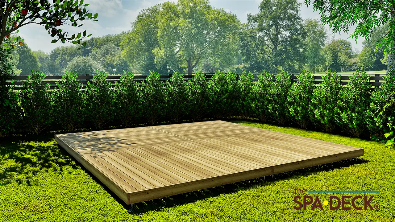 Spa-Deck® ist eine universelle Fertigterrasse für den Garten – nutzbar als klassische Terrasse sowie als tragfähiges Podest oder Fundament für Whirlpools, Sauna, Fasssauna, Badefass sowie Gartenhäuser und Gerätehäuser