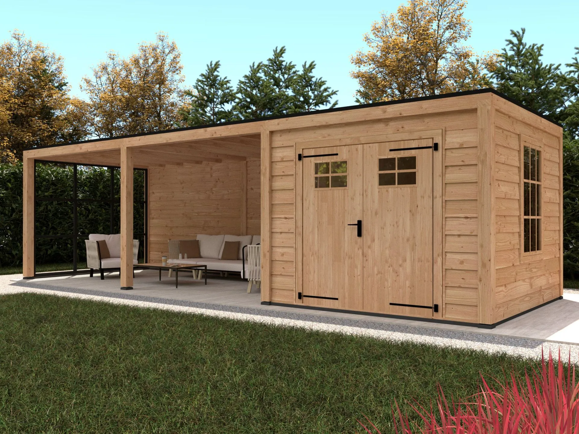 Pavillon Stavanger 4 L – aus Douglasie mit Anbau