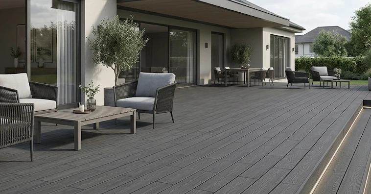 WPC Terrassendielen Komplettset XTRA Massiv Eiche Dunkelgrau 19x140 mm