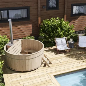 Hot Tub Ø 180 cm mit Edelstahl-Innenofen / Badebottich