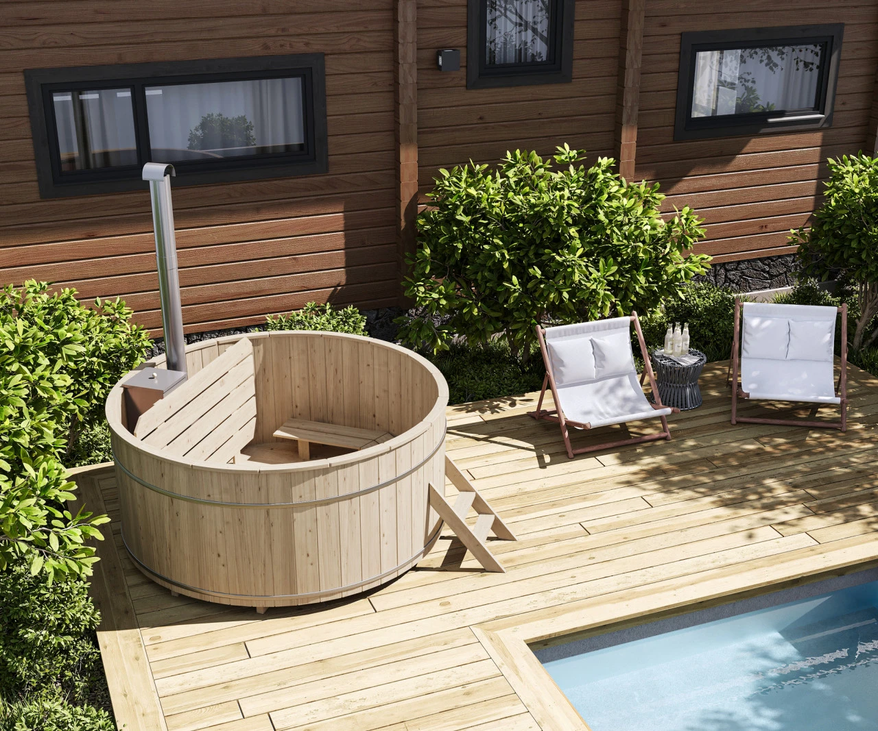 Hot Tub Ø 180 cm mit Edelstahl-Innenofen / Badebottich