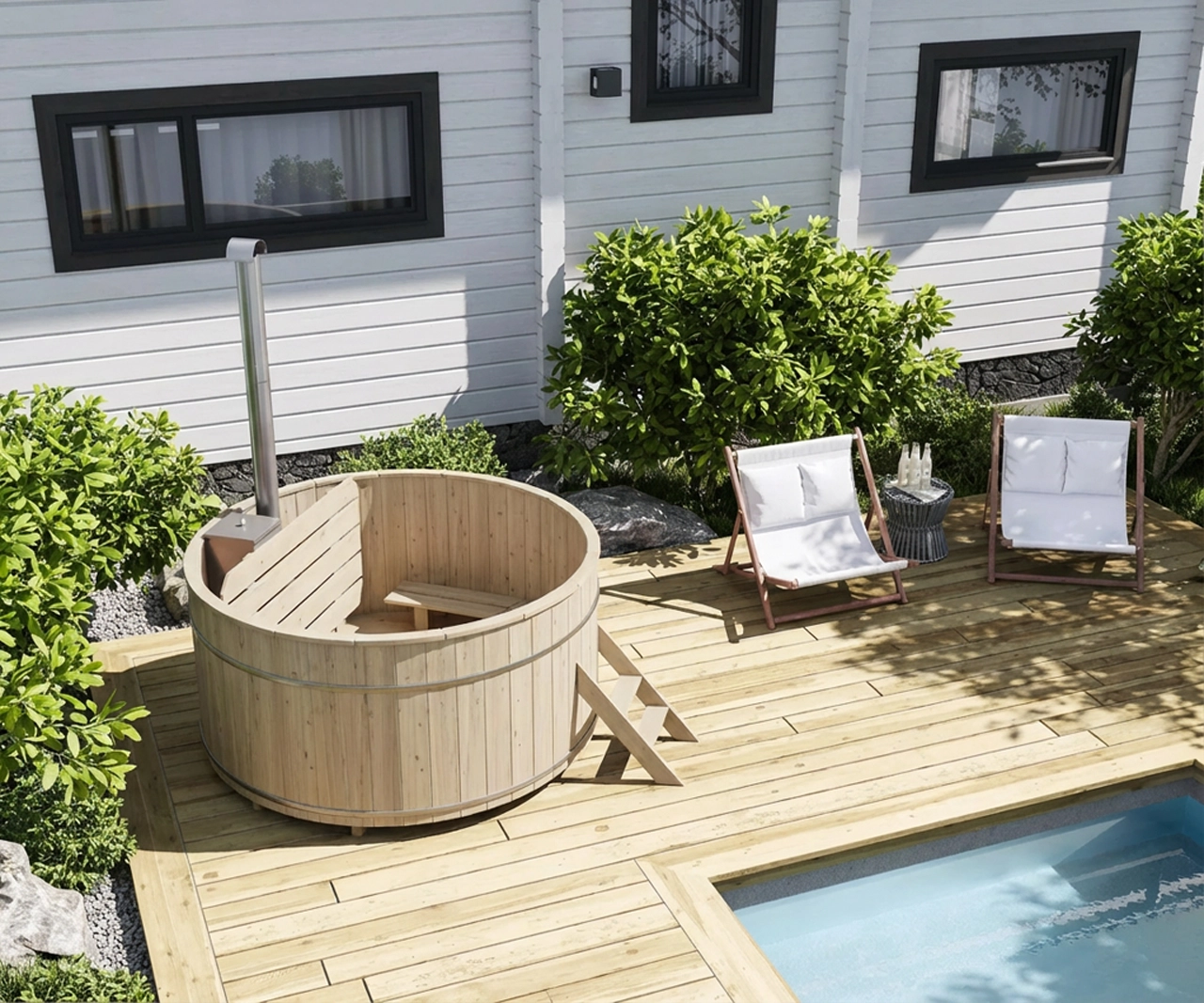Hot Tub Ø 160 cm mit Edelstahl-Innenofen / Badebottich
