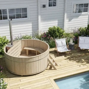 Hot Tub Ø 200 cm mit Edelstahl-Innenofen / Badebottich