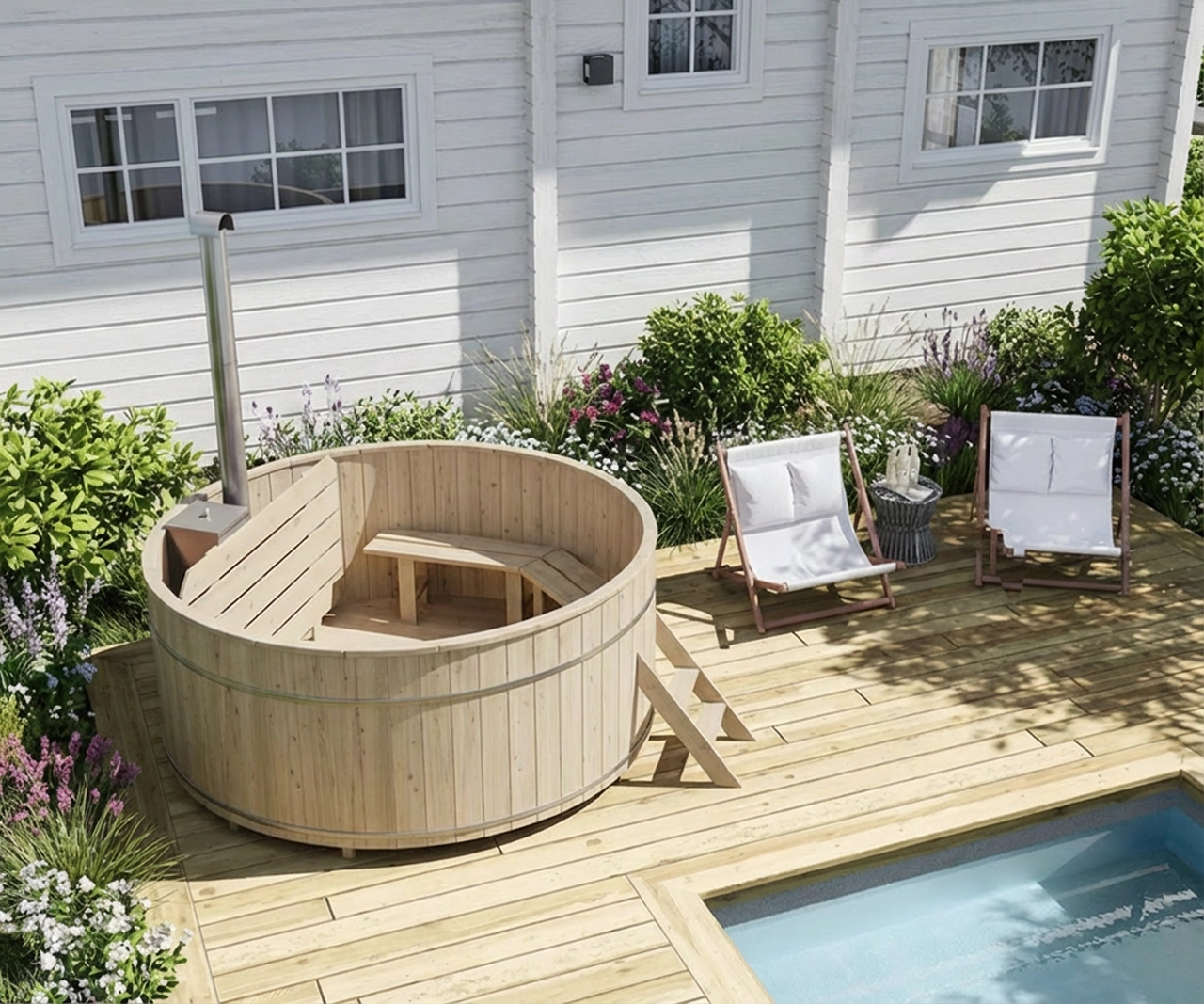 Hot Tub Ø 200 cm mit Edelstahl-Innenofen / Badebottich