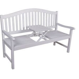 Bank Singapur, 3-Sitzer mit hochklappbarem Tisch aus Eukalyptusholz white washed