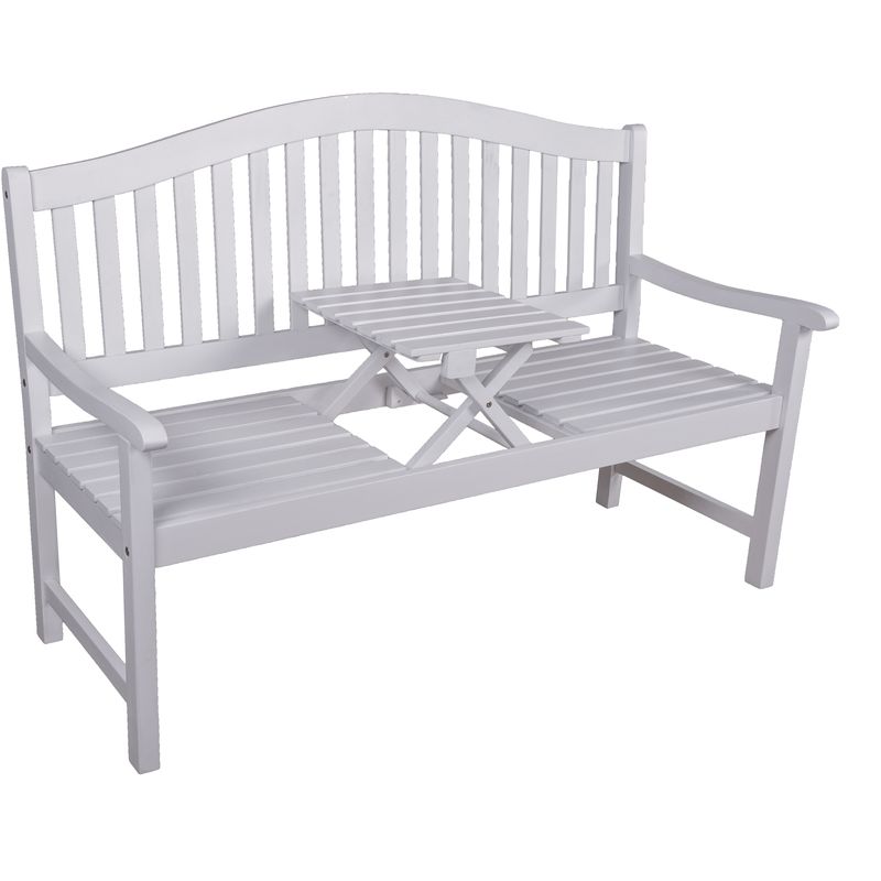 Bank Singapur, 3-Sitzer mit hochklappbarem Tisch aus Eukalyptusholz white washed