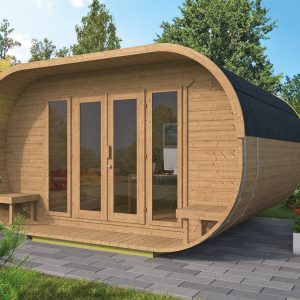 Campingfass / Schlaffass 400 cm aus Thermo-Holz