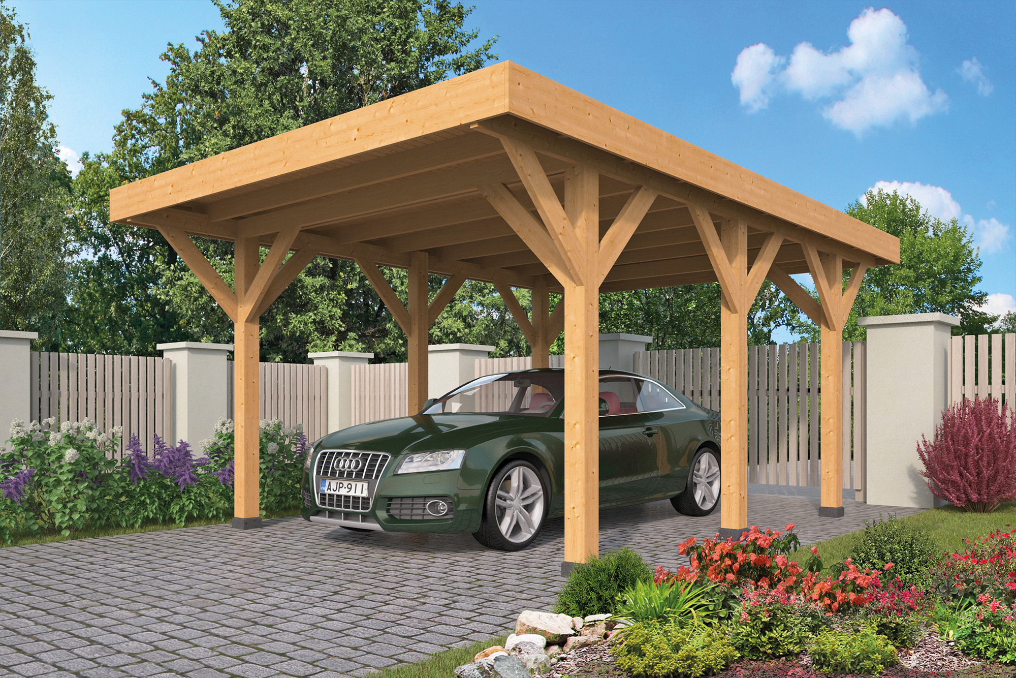 Einzelcarport Lemmer aus Douglasie mit Flachdach
