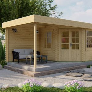5-Eck-Gartenhaus Stig mit Seitenanbau