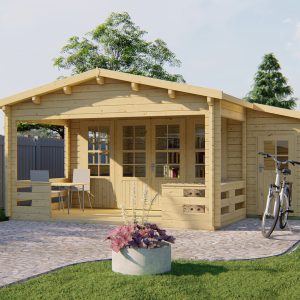 Gartenhaus Coventry ISO mit Terrasse und Anbauschuppen