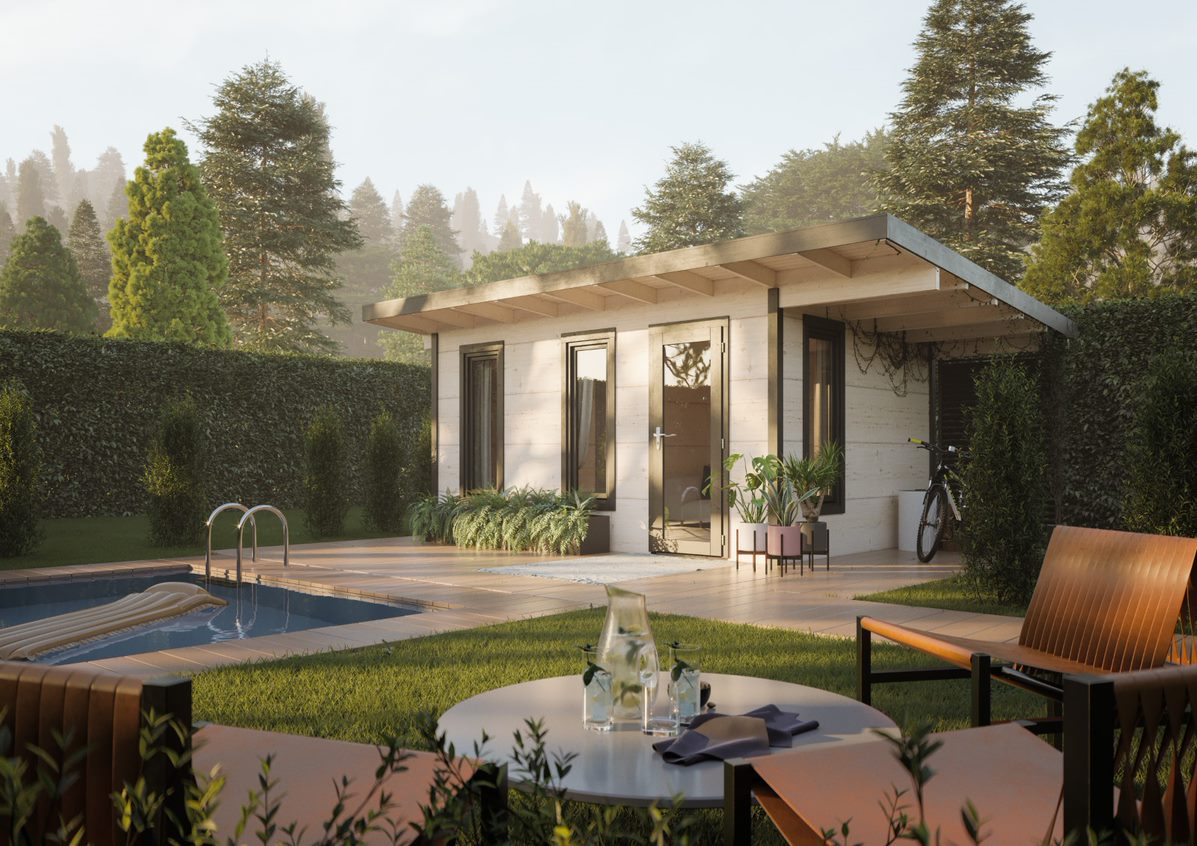 Gartenhaus Grace 3 ISO Premium aus Leimholz / 12,4+4,1m²