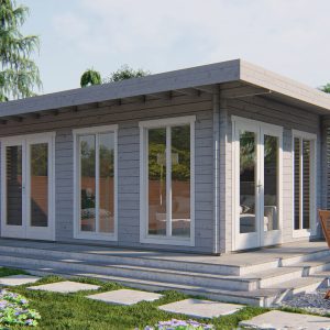 Flachdach-Gartenhaus Hildegard ISO mit Terrasse