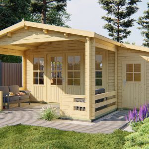 Gartenhaus Manchester ISO mit Terrasse und Anbauschuppen