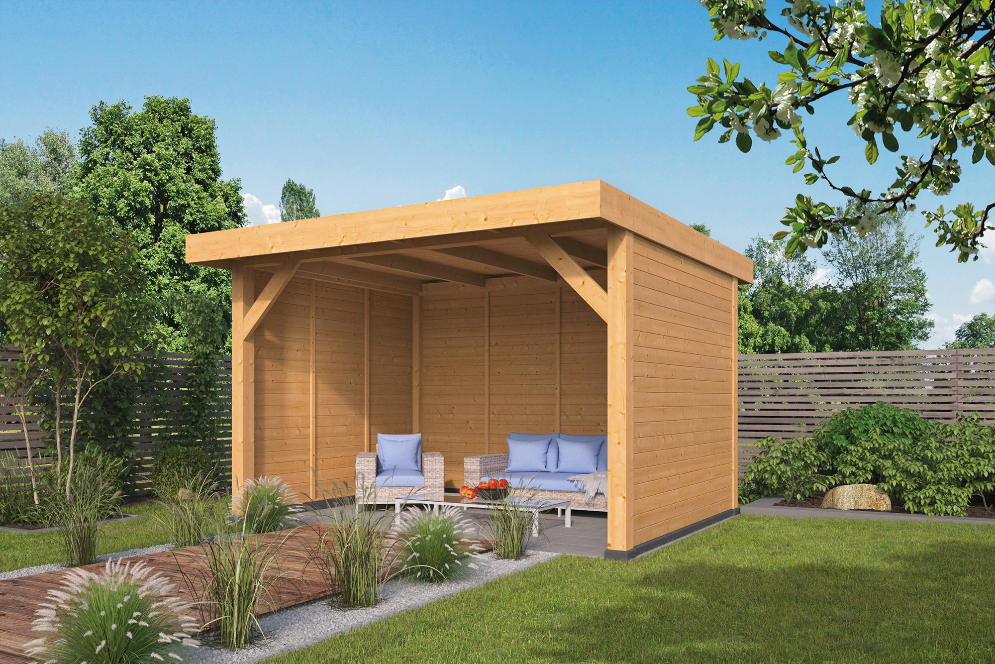 Gartenpavillon Ommen mit Flachdach aus Douglasie