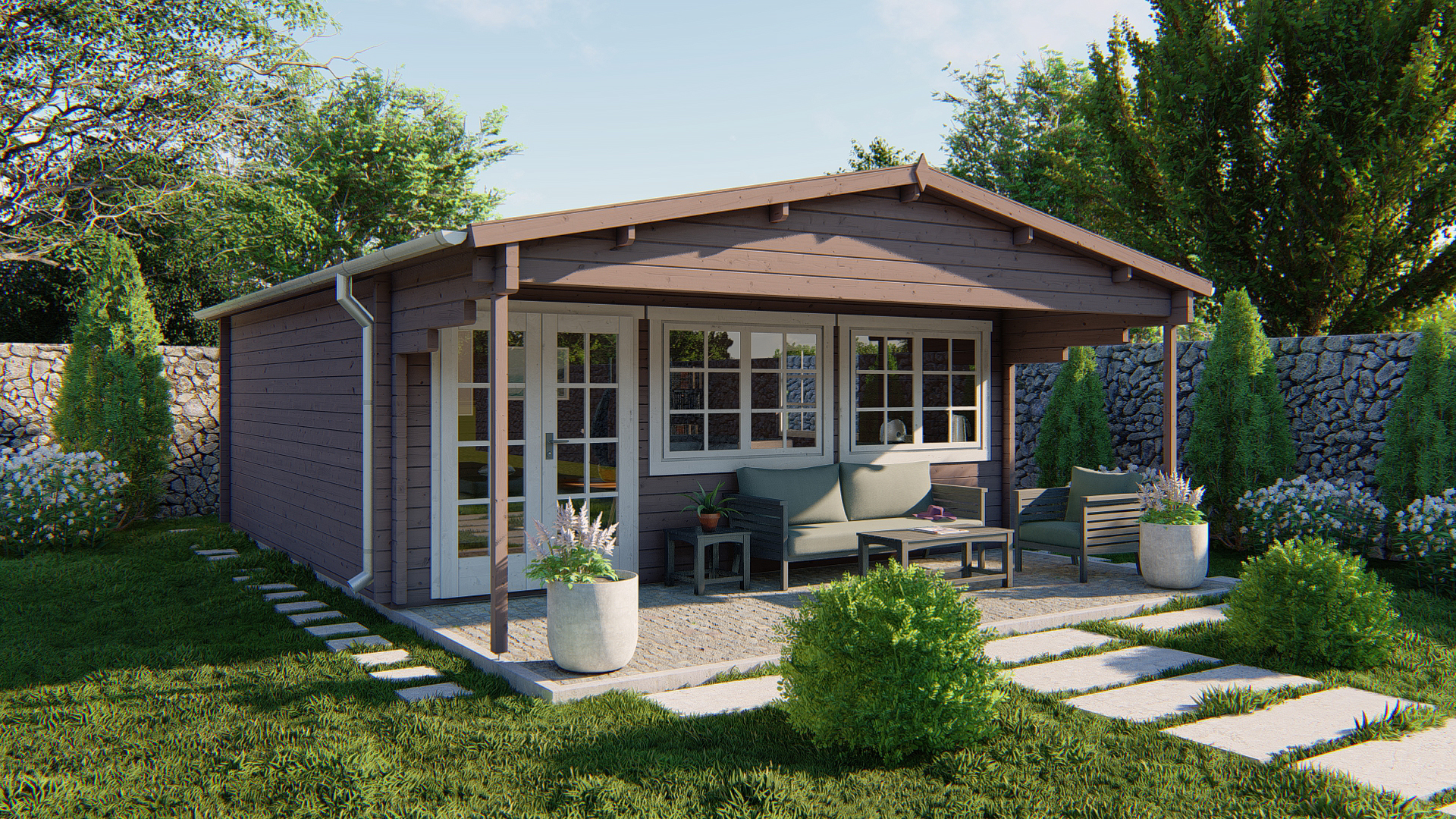 Gartenhaus Rune ISO mit Terrasse