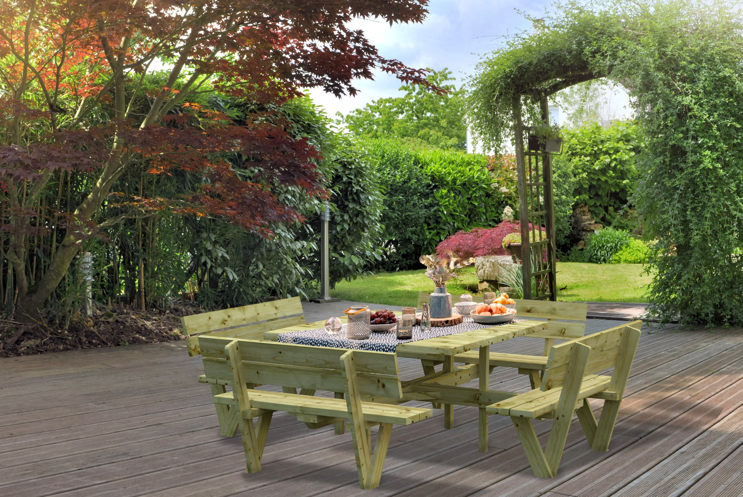 Gartenmöbel-Set ARTHUR mit Tisch und 4 Bänken / Sitzgarnitur