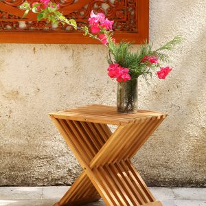 Hocker, Beiststelltisch Fani, klappbar, Teak, unbehandelt