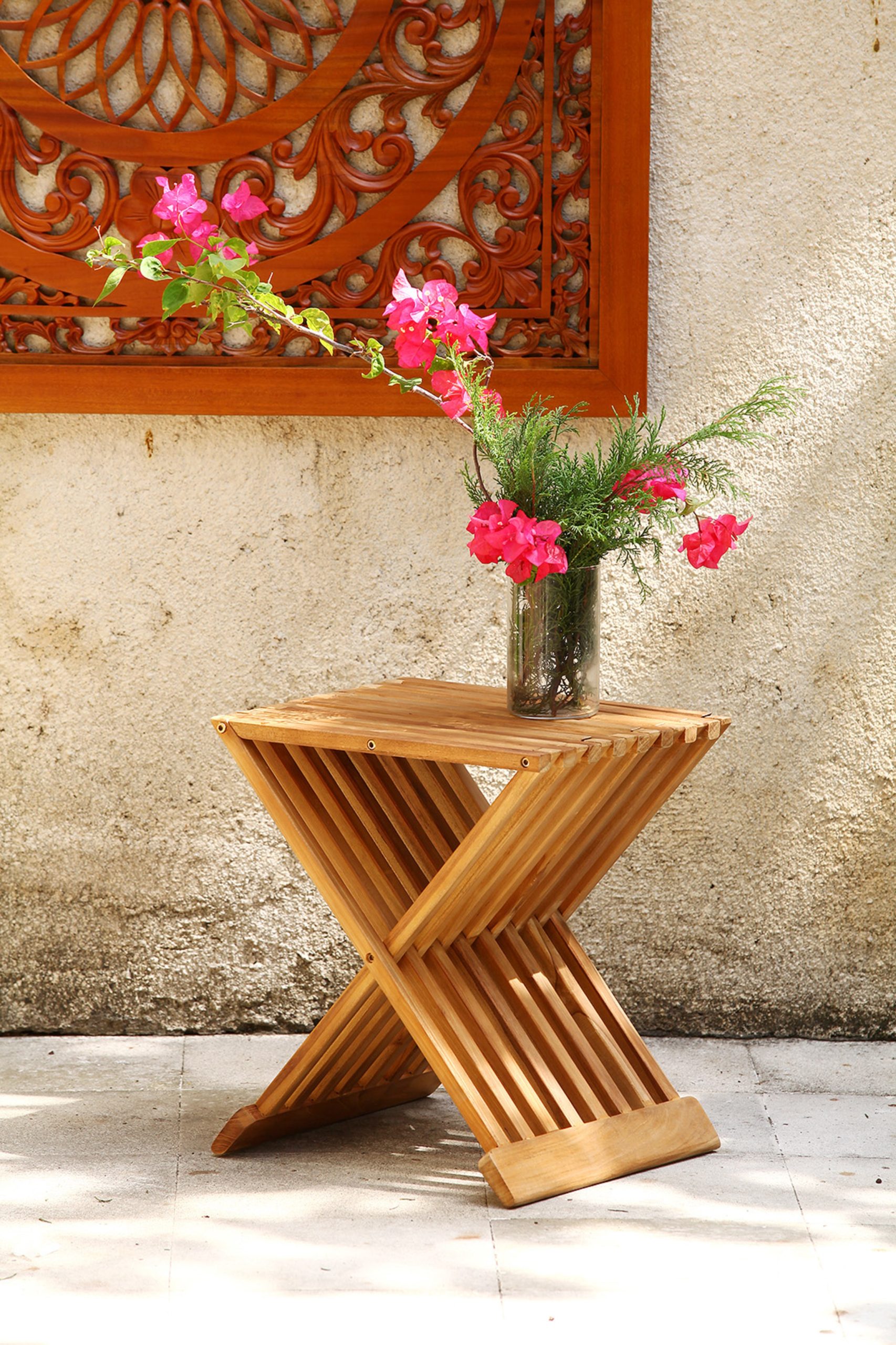 Hocker, Beiststelltisch Fani, klappbar, Teak, unbehandelt
