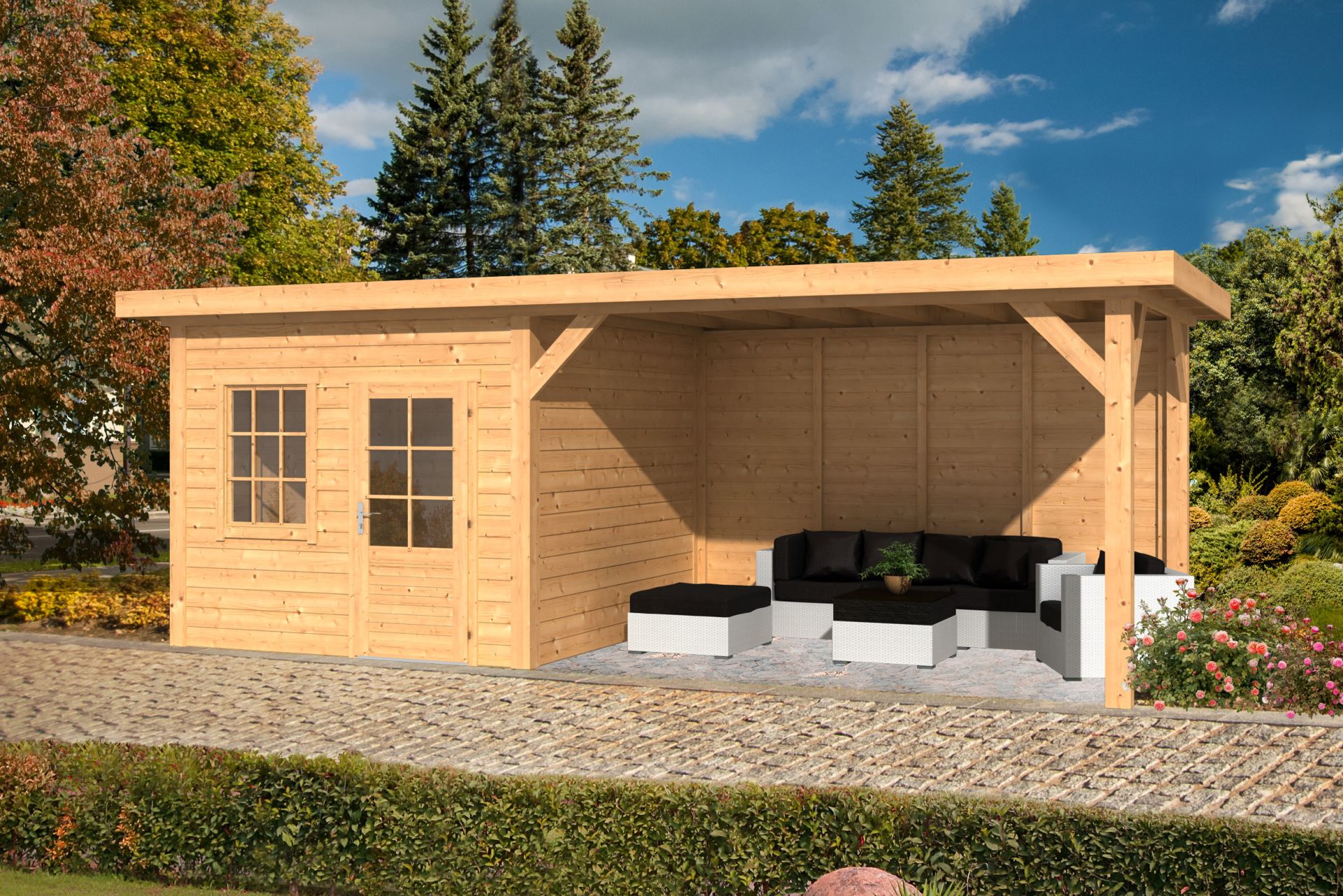 Flachdachgartenhaus Holten mit Schleppdach aus Douglasie