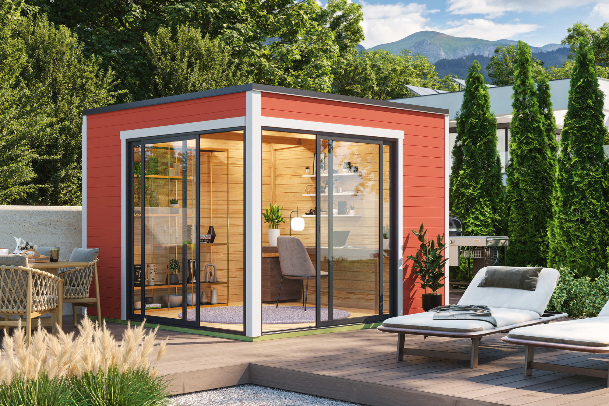 Home-Office-Gartenhaus Palermo 3 mit Schiebetüren