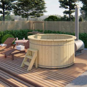 Hot Tub Ø 200 cm Sambesi inkl. Thermoabdeckung mit Außenofen