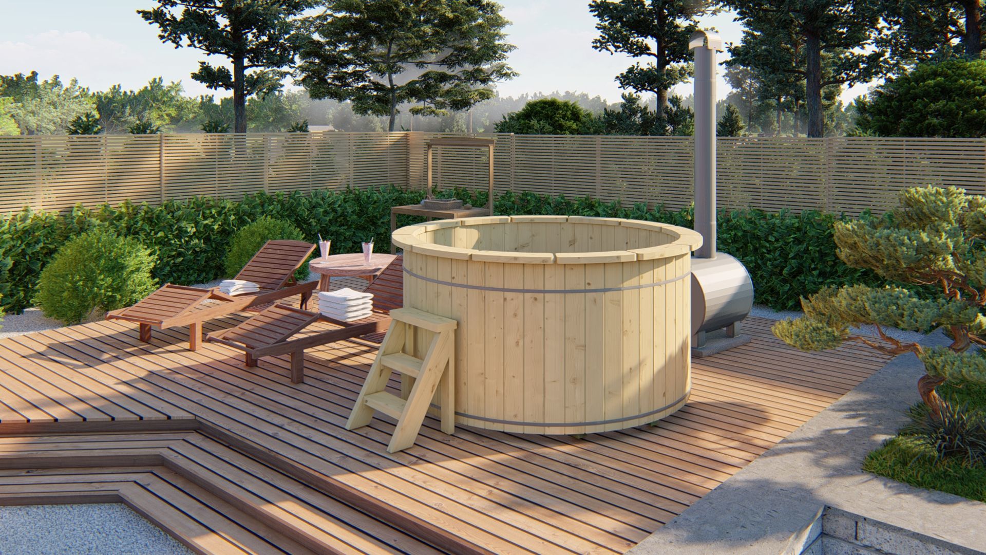 Hot Tub Ø 200 cm Sambesi inkl. Thermoabdeckung mit Außenofen