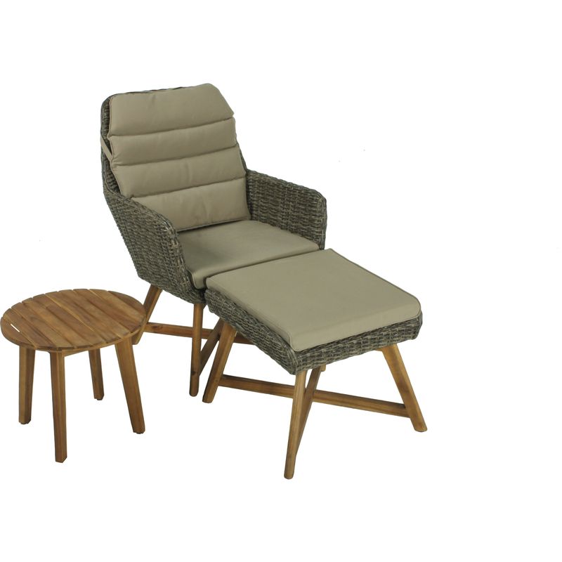 Lounger-Set Calvia, 3-teilig in anisbraun bestehend aus 1x Sessel, 1x Hocker, 1x Tisch, inklusive A