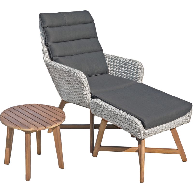 Lounger-Set Calvia, 3-teilig in lichtgrau bestehend aus 1x Sessel, 1x Hocker, 1x Tisch, inklusive A