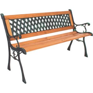 Parkbank Windsor, Tanne lackiert, Gußeisen pulverbeschichtet, altgrün, Rückenteil PVC