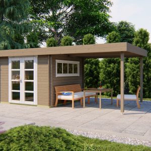 Flachdach-Gartenhaus Dellinger mit Seitendach