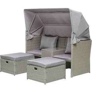 Relax-Lounge Saint-Tropez, 3-teilig, inklusive Hocker, Konsole, Sonnendach, Kunststoffgeflecht grau