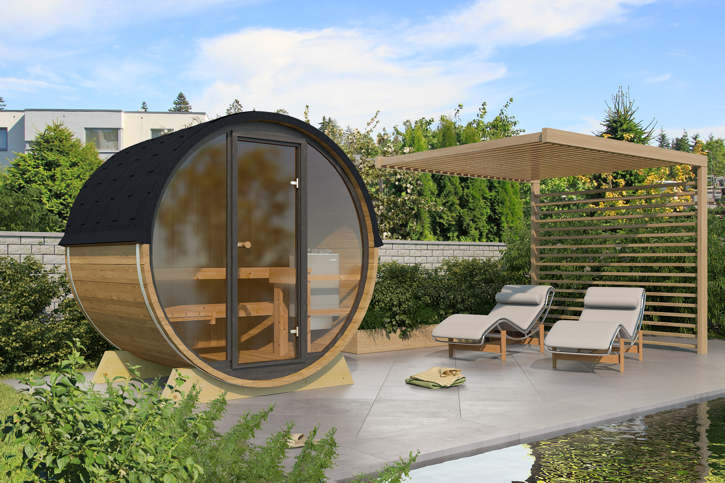 Terrassensaunafass 160 Thermoholz