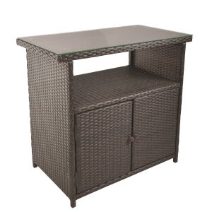 Sideboard Padua, inkl. Glasplatte, Kunststoffgeflecht, braun