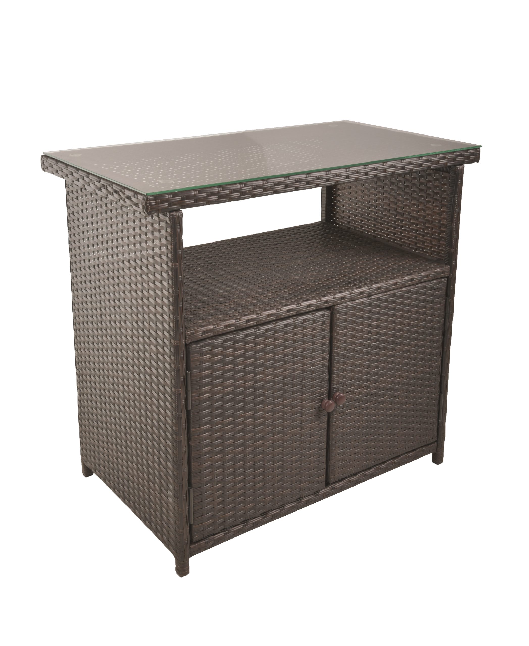 Sideboard Padua, inkl. Glasplatte, Kunststoffgeflecht, braun