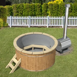 Thermoholz Hot Tub Ø 160 cm mit Edelstahl-Außenofen + PVC-Einsatz + Randbretter