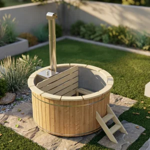Thermoholz Hot Tub Ø 180 cm mit Edelstahl-Innenofen + PVC-Einsatz + Randbretter / Badebottich